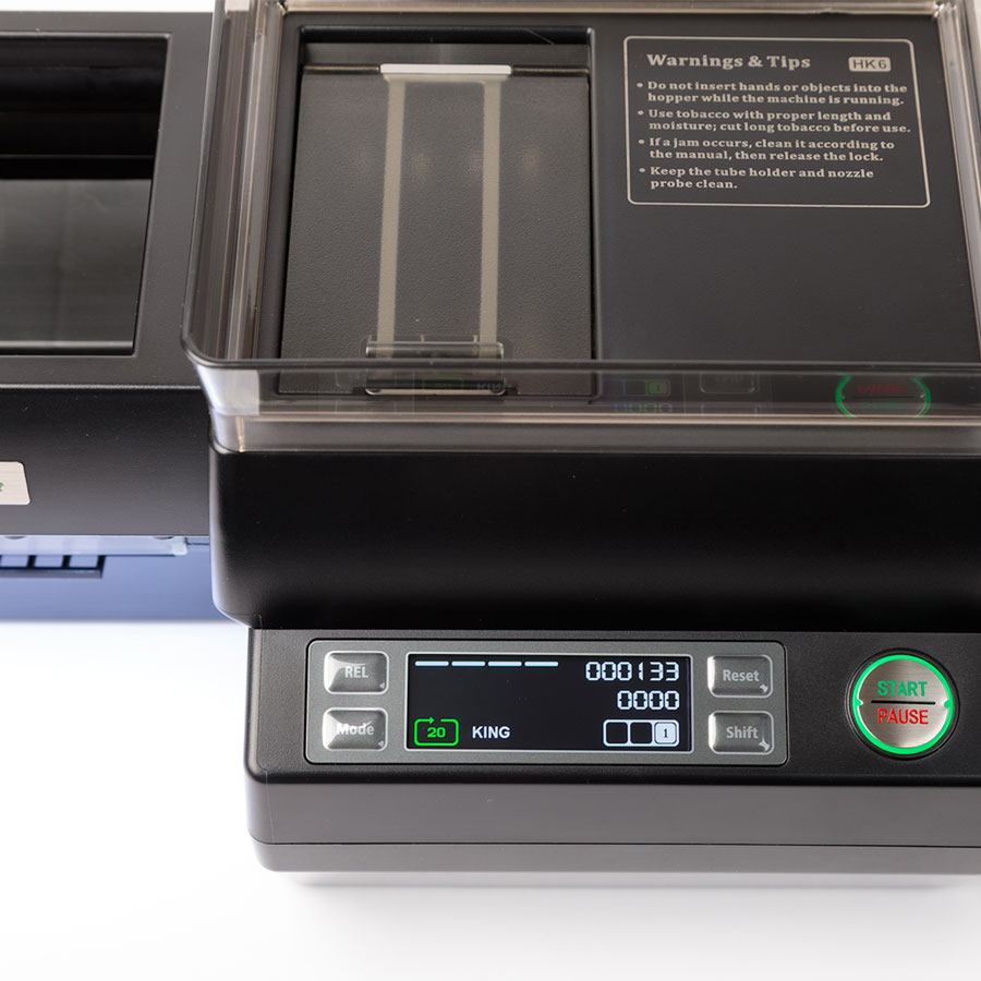 Bedienfeld und Display der Hawkmatic HK-6 elektrischen Zigarettenstopfmaschine