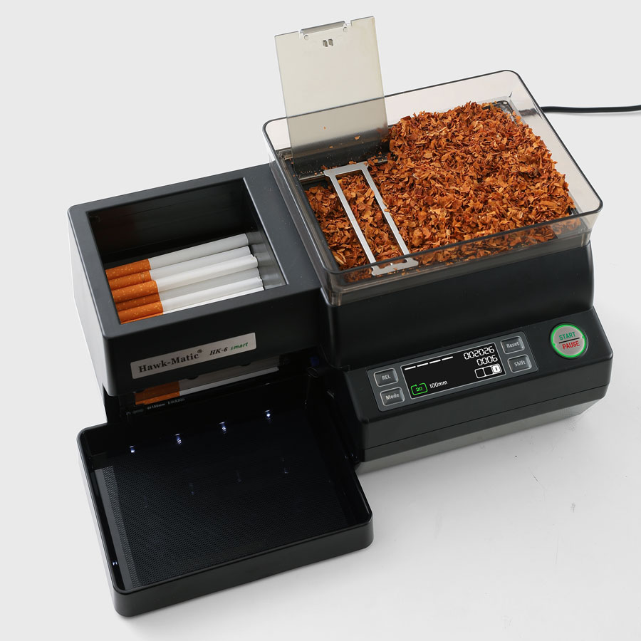 Hawkmatic HK-6 mit gefüllter Tabakkammer und Volumentabak für optimale Stopfergebnisse